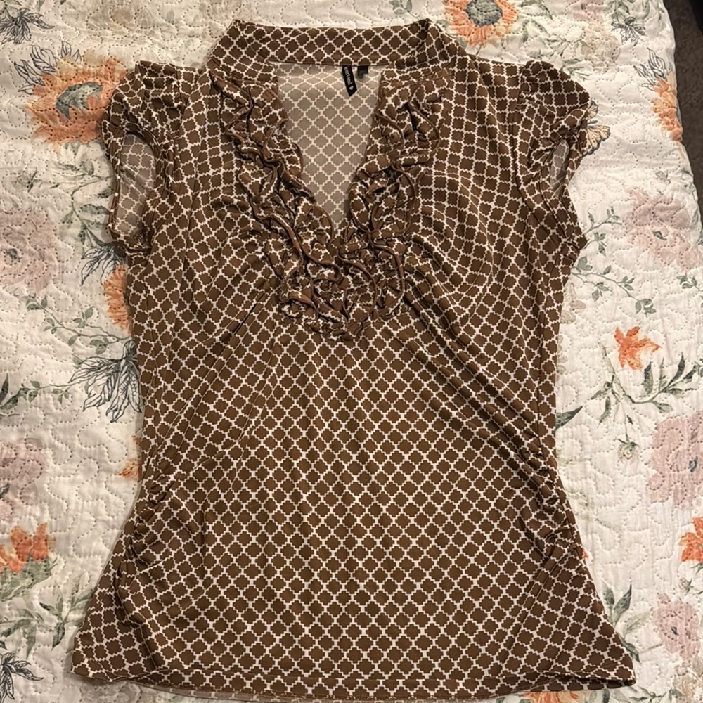 Brown Ruffled Women's Top